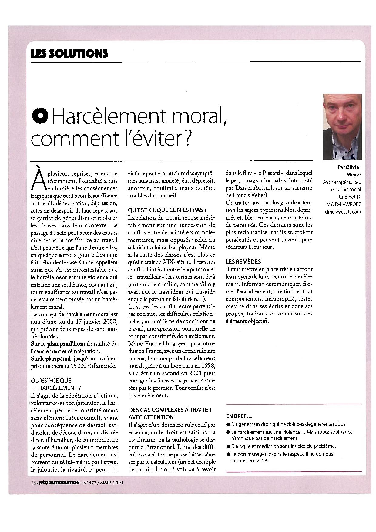 harcèlement moral, comment l'éviter