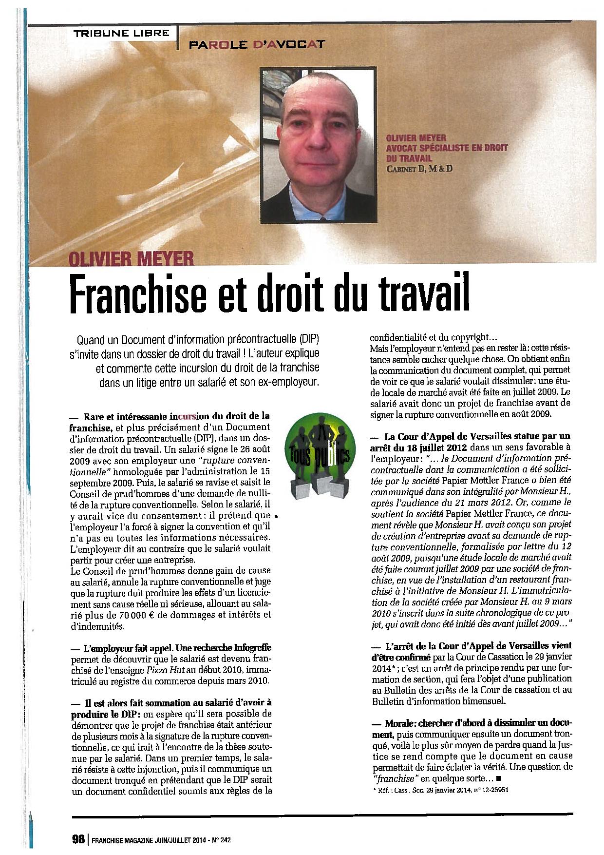 Franchise et droit du travail