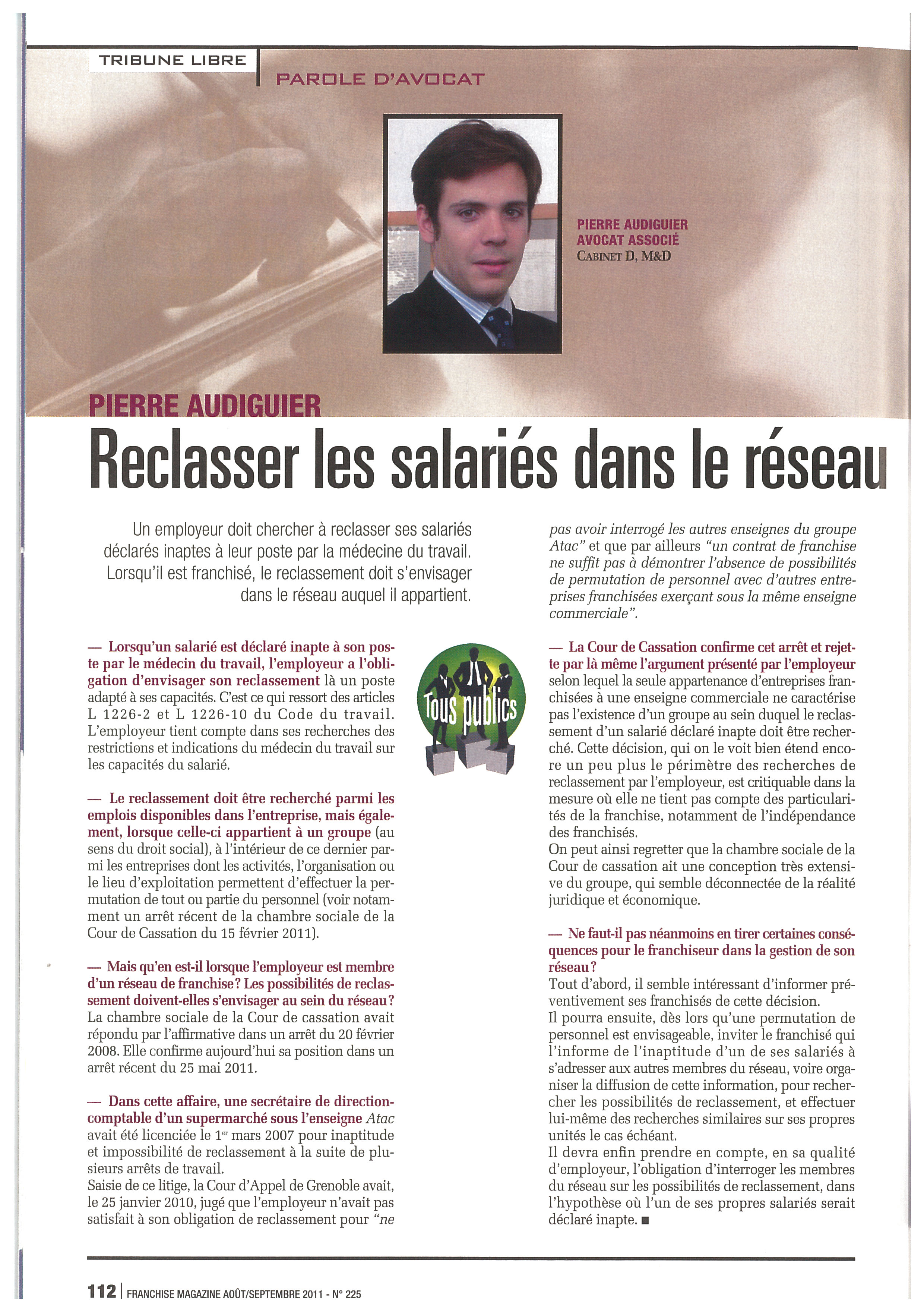 reclasser les salariés dans le réseau-franchise magazine