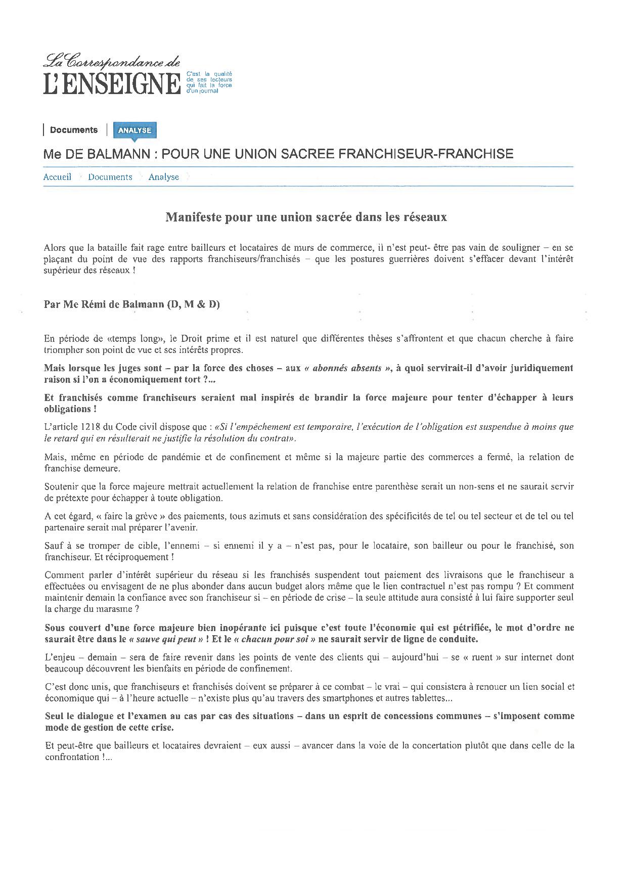 LA CORRESPONSANCE DE L'ENSEIGNE 01 04 20